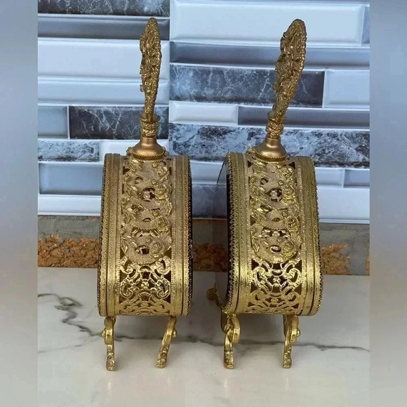 Ormolu Large Cherub Perfume Bottle w/ Amber Glass - Gold Gilt - Vintage - Picture 7 of 13